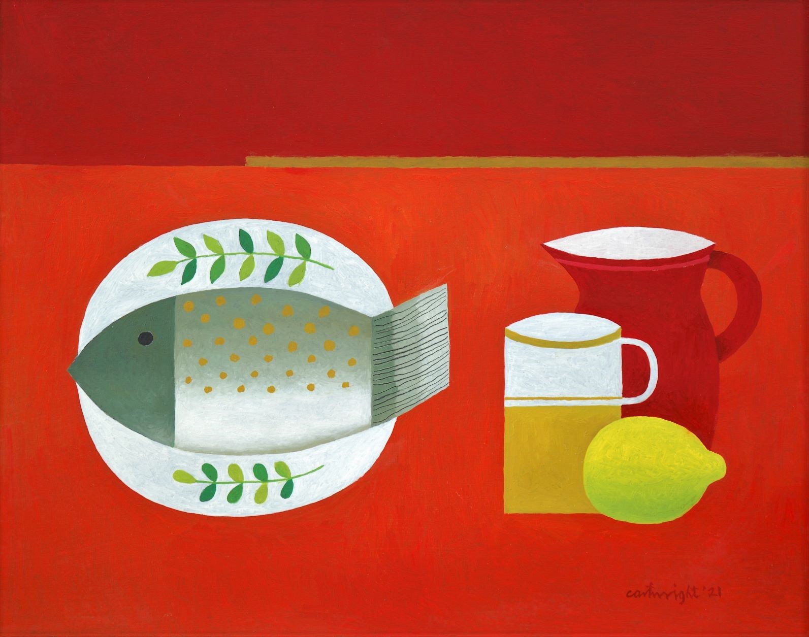 fish on a red table